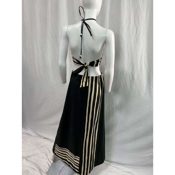 Sir. Linocut 'Beaded' Black Halter Maxi Dress Size S - Picture 3 of 5